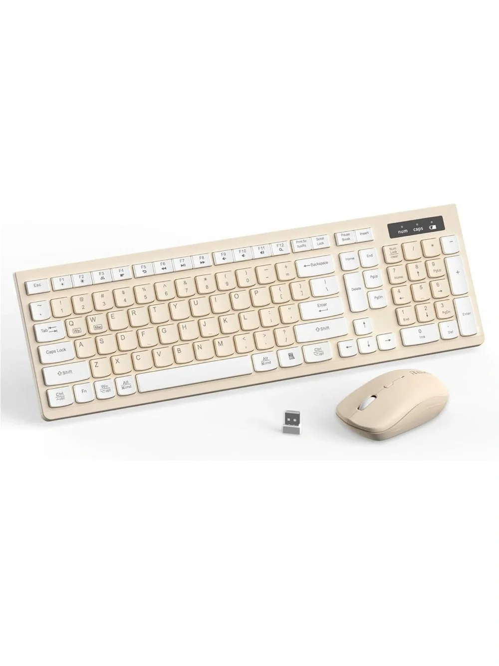 Wireless Keyboard Mouse Combo Full Size 2.4GHz USB Latte Color NEW